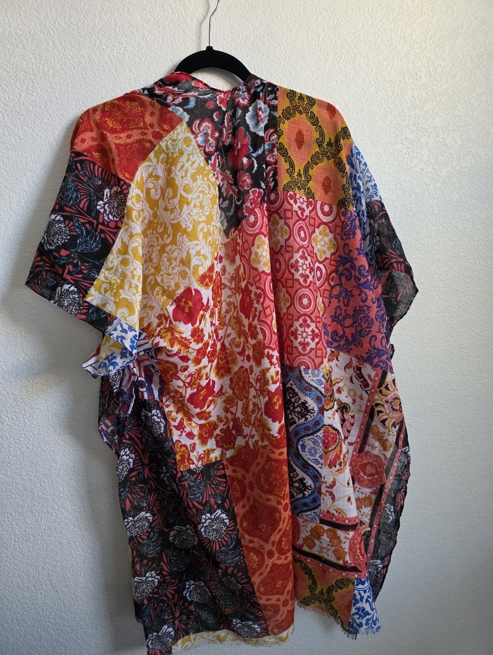 Bright Patchwork Mixed Print Resort Wear Beach Open Front Drape/kimono One Size - Picture 7 of 7